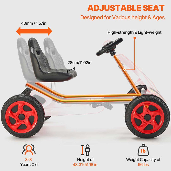 Deluxe Racer Kids Pedal Powered Go Kart-4-Wheel-Pedal-Ride-On-Toy-for-Kids-Ages-3-8-Adjustable-Seat-Red
