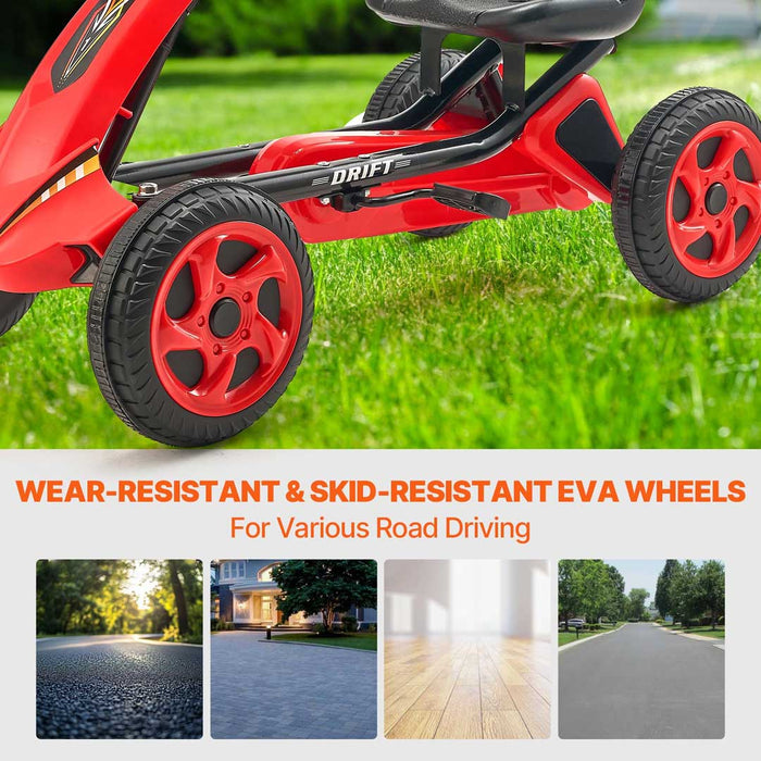 Deluxe Racer Kids Pedal Powered Go Kart-4-Wheel-Pedal-Ride-On-Toy-for-Kids-Ages-3-8-Adjustable-Seat-Red