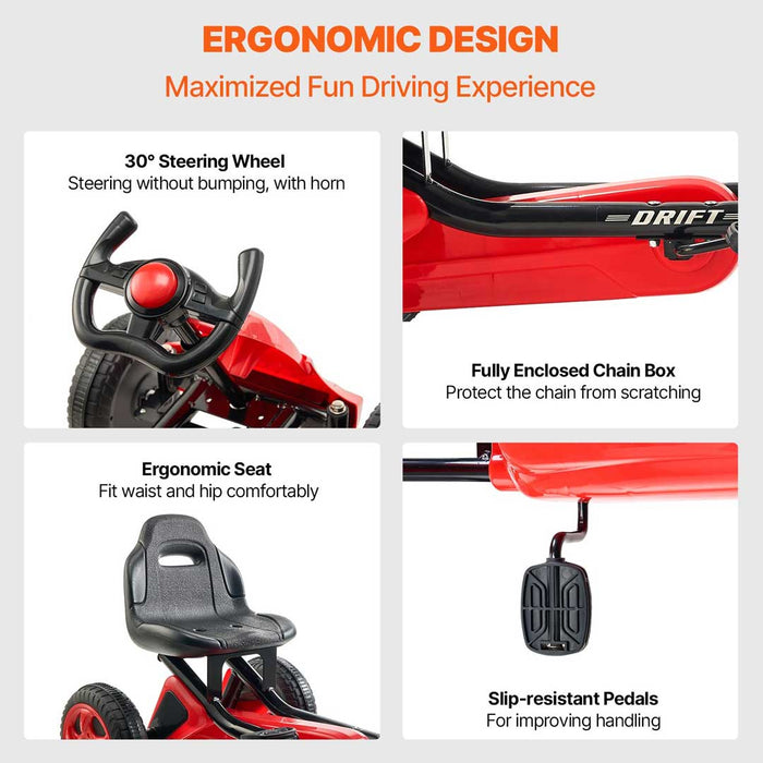 Deluxe Racer Kids Pedal Powered Go Kart-4-Wheel-Pedal-Ride-On-Toy-for-Kids-Ages-3-8-Adjustable-Seat-Red