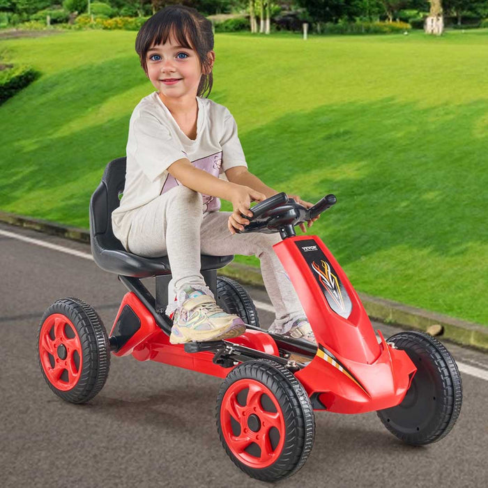 Deluxe Racer Kids Pedal Powered Go Kart-4-Wheel-Pedal-Ride-On-Toy-for-Kids-Ages-3-8-Adjustable-Seat-Red