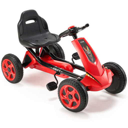 Deluxe Racer Kids Pedal Powered Go Kart-4-Wheel-Pedal-Ride-On-Toy-for-Kids-Ages-3-8-Adjustable-Seat-Red