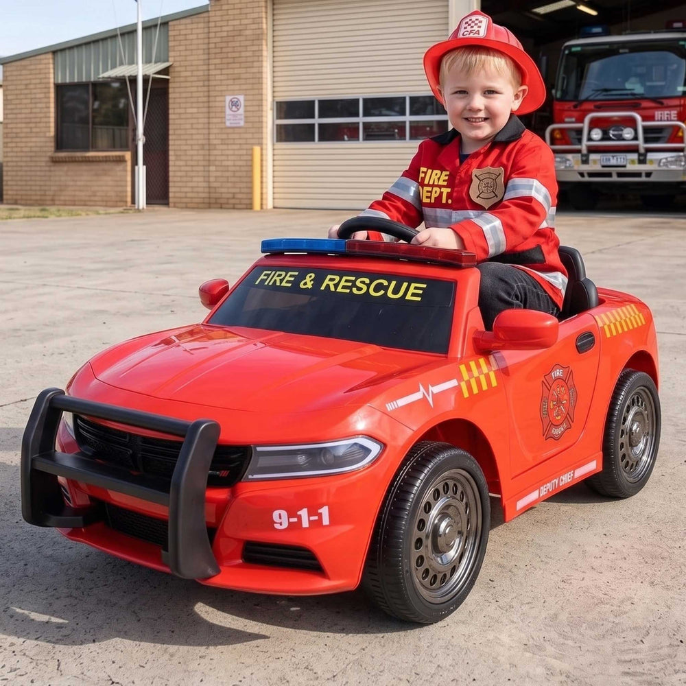 Dodge Charger Fire & Rescue Inspired Kids Ride On Car Fire Engine Red