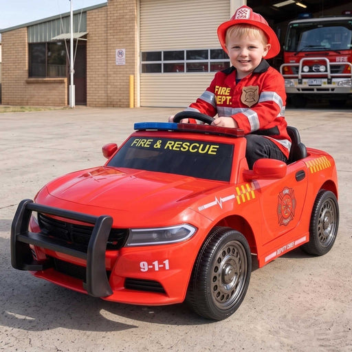 Dodge Charger Fire & Rescue Inspired Kids Ride On Car Fire Engine Red