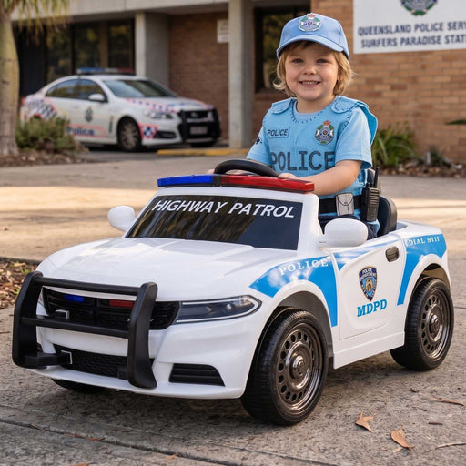 Dodge Charger Highway Patrol Inspired Kids Ride On Car | White Blue