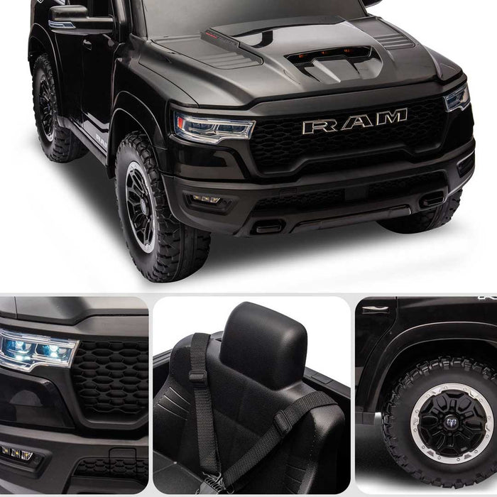 Dodge RAM 1500 RHO Officially Licensed Off Road Kids Ride On Car Truck with Remote Control Pitch Black