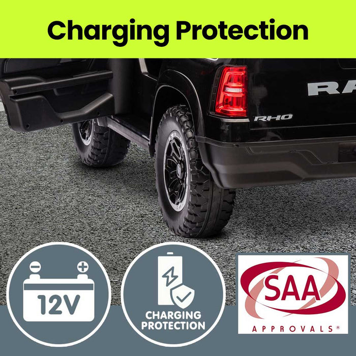 Dodge RAM 1500 RHO Officially Licensed Off Road Kids Ride On Car Truck with Remote Control Pitch Black