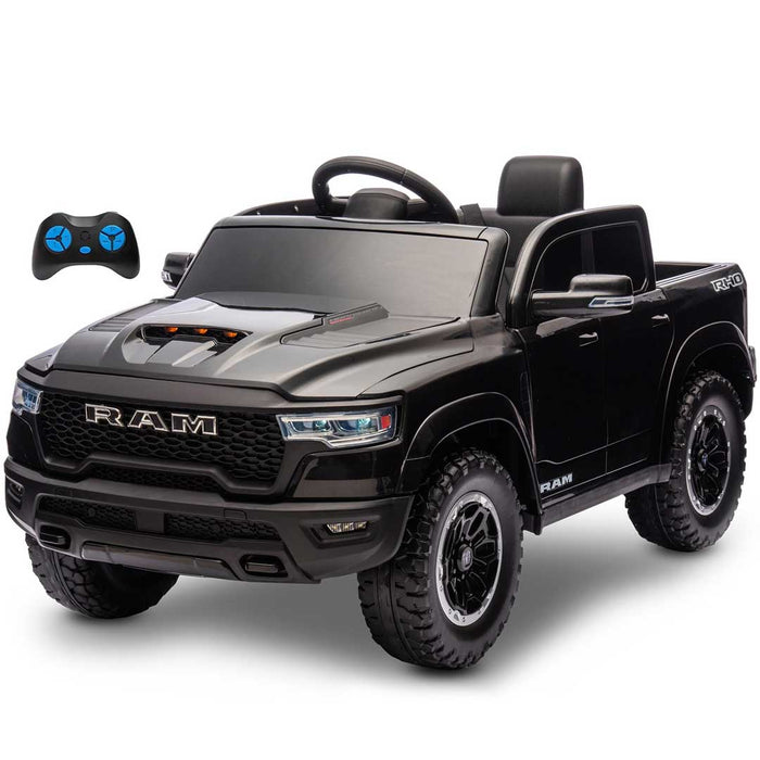 Dodge RAM 1500 RHO Officially Licensed Off Road Kids Ride On Car Truck with Remote Control Pitch Black