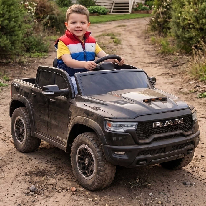 Dodge RAM 1500 RHO Officially Licensed Off Road Kids Ride On Car Truck with Remote Control Pitch Black