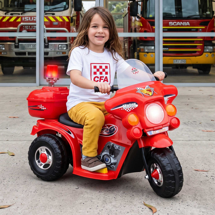 Fire Fighter Inspired Kids Ride On Motorcycle Red