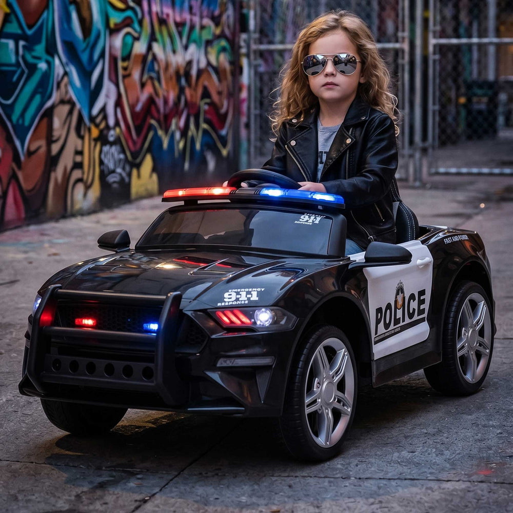 Ford Mustang GT350 Police Inspired Kids Ride On Car with Remote Control | White/Black