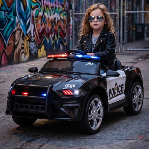 Ford Mustang GT350 Police Inspired Kids Ride On Car with Remote Control | White/Black