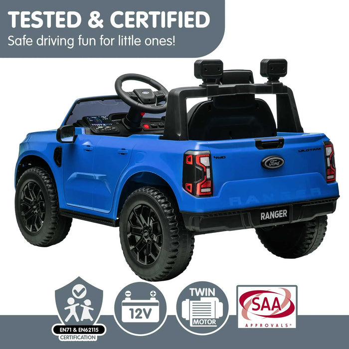 Ford Officially Licensed Ranger Wildtrak Deluxe Kids Ride On Car with Remote Control Lightning Blue