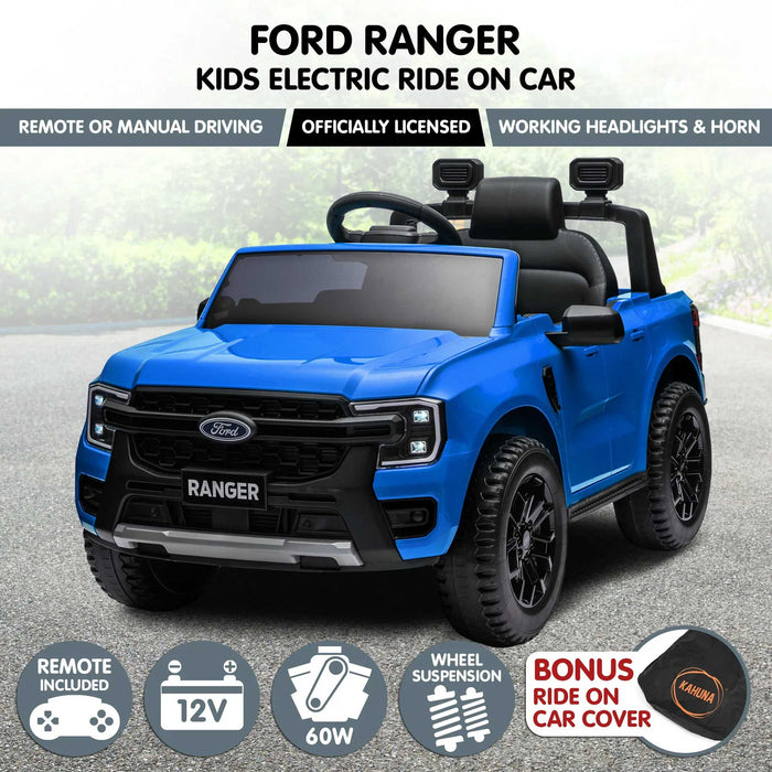 Ford Officially Licensed Ranger Wildtrak Deluxe Kids Ride On Car with Remote Control Lightning Blue