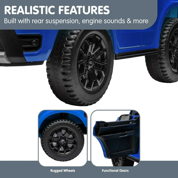 Ford Officially Licensed Ranger Wildtrak Deluxe Kids Ride On Car with Remote Control Lightning Blue
