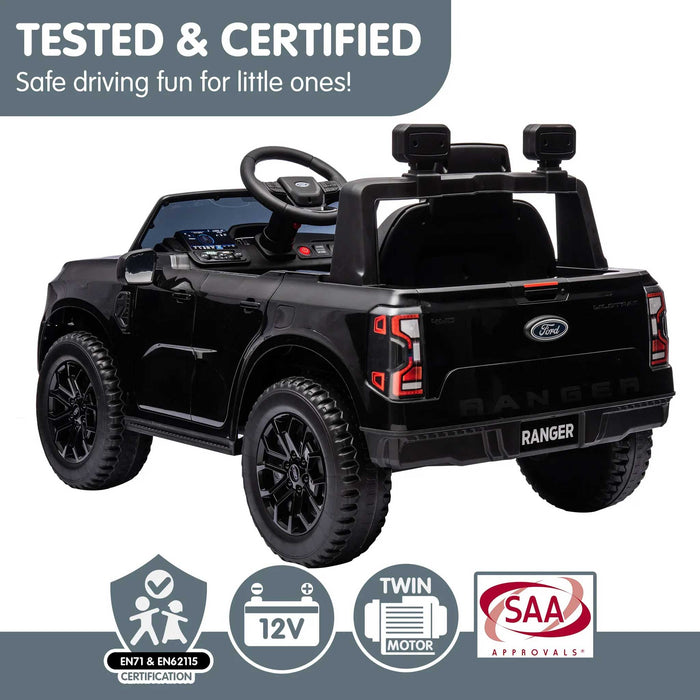 Ford Officially Licensed Ranger Wildtrak Deluxe Kids Ride On Car with Remote Control Shadow Black