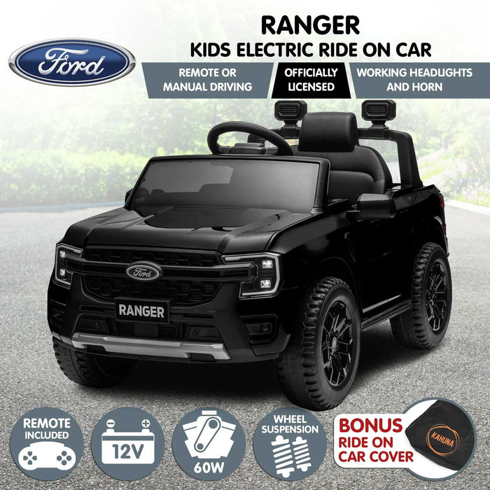 Ford Officially Licensed Ranger Wildtrak Deluxe Kids Ride On Car with Remote Control Shadow Black