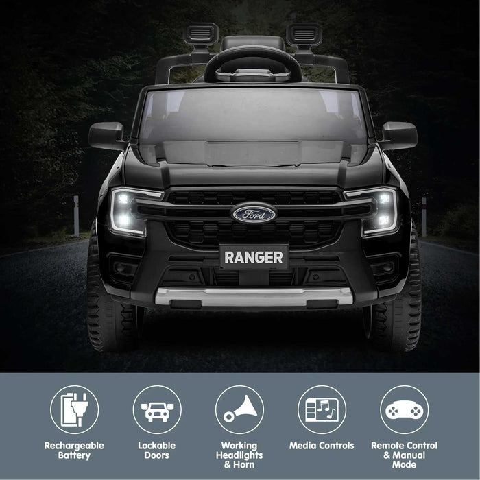 Ford Officially Licensed Ranger Wildtrak Deluxe Kids Ride On Car with Remote Control Shadow Black