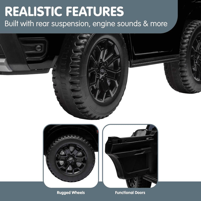 Ford Officially Licensed Ranger Wildtrak Deluxe Kids Ride On Car with Remote Control Shadow Black