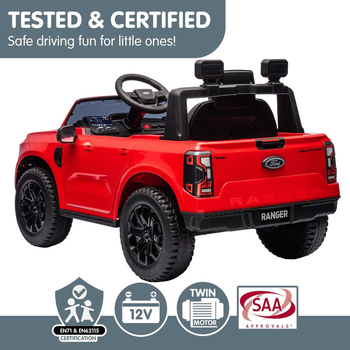 Ford Officially Licensed Ranger Wildtrak Deluxe Kids Ride On Car with Remote Control True Red