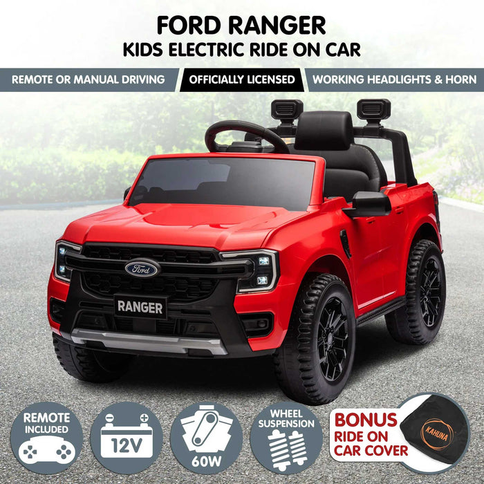 Ford Officially Licensed Ranger Wildtrak Deluxe Kids Ride On Car with Remote Control True Red