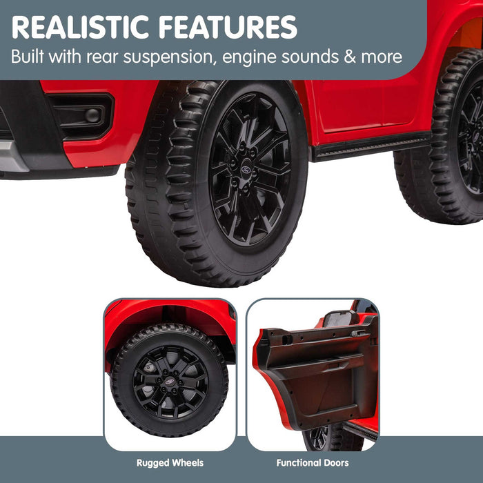 Ford Officially Licensed Ranger Wildtrak Deluxe Kids Ride On Car with Remote Control True Red