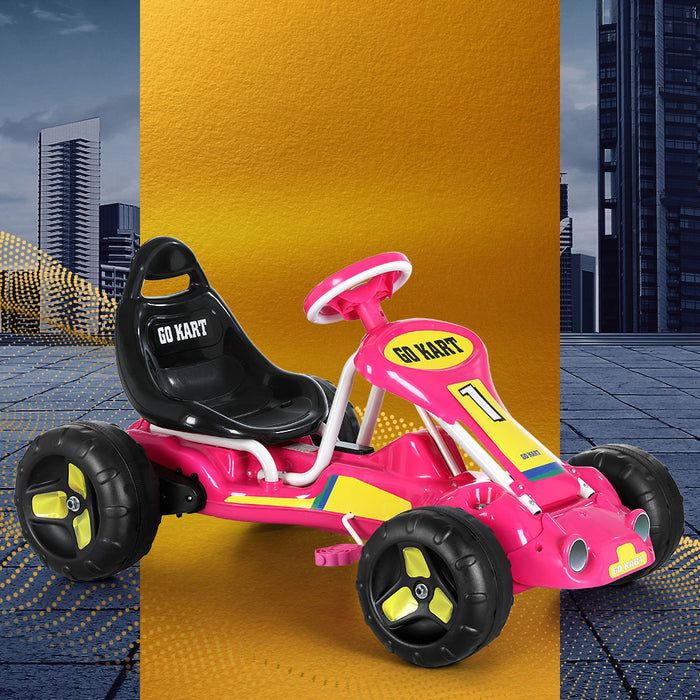 Super Racer Kids Pedal Powered Go Kart | Pink/Yellow