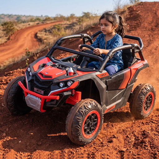 Go Skitz Premium 24V Kids Ride On Buggy with Remote Control Black with Fire Red
