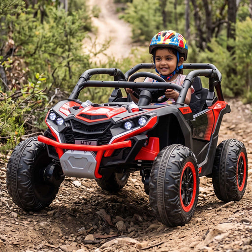Go Skitz Premium 24V Kids Ride On Buggy with Remote Control Black with Fire Red