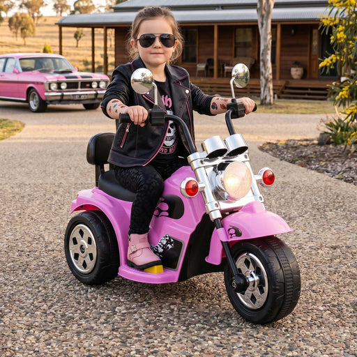 Harley Davidson Inspired Kids Ride On Motorbike Motorcycle | Candy Pink with Flames