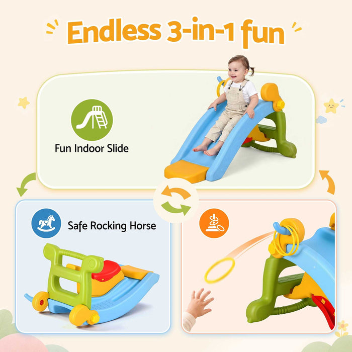 Kids 3 in 1 Rocking Buddy, Slide & Ring Toss Multi Colour