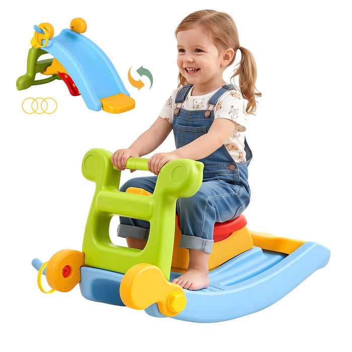 Kids 3 in 1 Rocking Buddy, Slide & Ring Toss Multi Colour