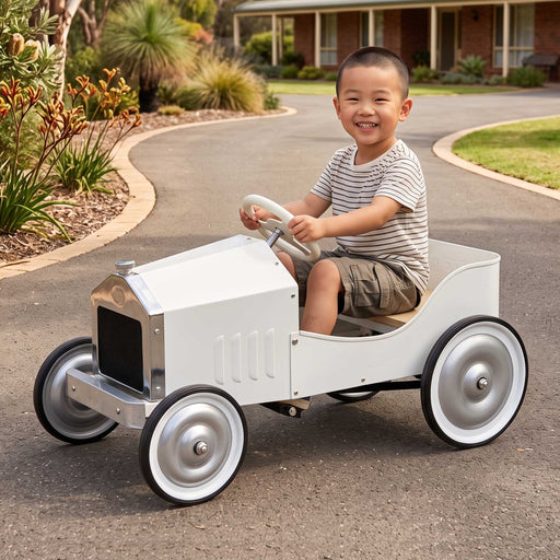 Kids Classic Vintage Racer Metal Ride On Pedal Car | Lily White