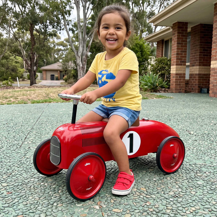 Kids Classic Vintage Racer Metal Ride On Push Car | Apple Red