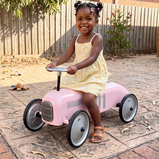 Kids Classic Vintage Racer Metal Ride On Push Car | Baby Pink