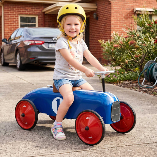 Kids Classic Vintage Racer Metal Ride On Push Car | Royal Blue