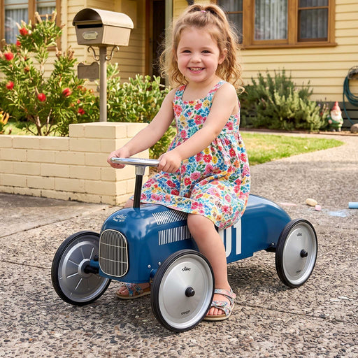Kids Classic Vintage Racer Metal Ride On Push Car | Night Blue