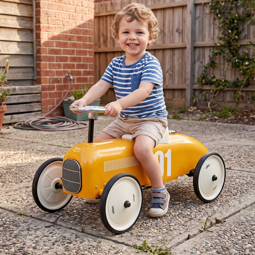 Kids Classic Vintage Racer Metal Ride On Push Car | Orange & Cream