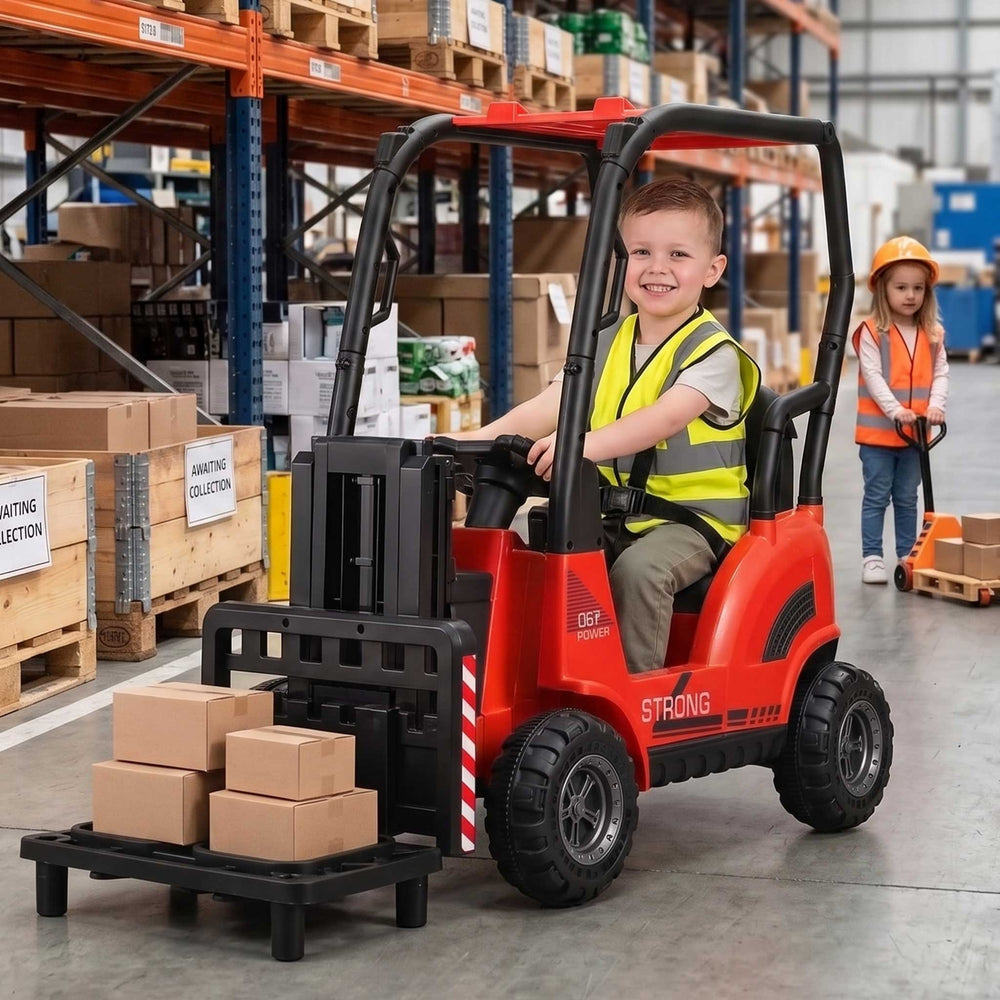 Kids Forklift Ride On Car with Working Mast Lift & Remote Control | True Red