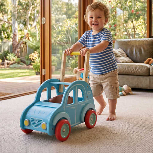 Kids Retro Wooden Toy Car Pusher & Walker Powder Blue