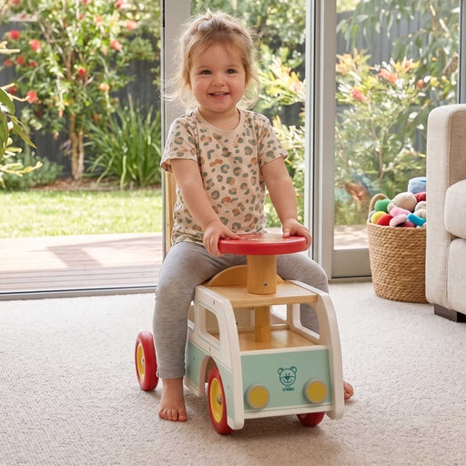 Kids Retro Wooden Toy Combi Pusher & Ride On | White