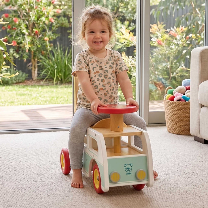 Kids Retro Wooden Toy Combi Pusher & Ride On | White