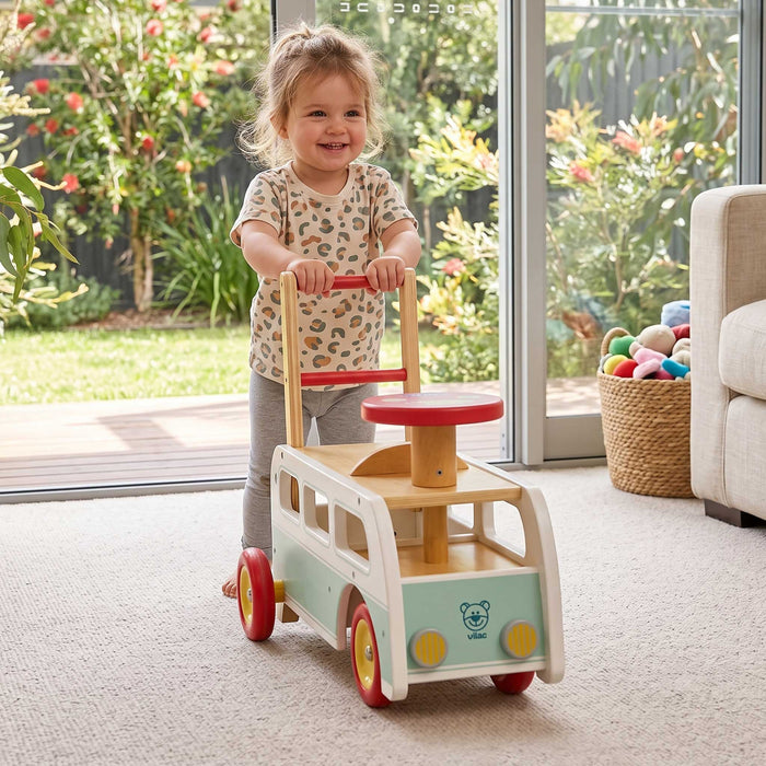 Kids Retro Wooden Toy Combi Pusher & Ride On | White