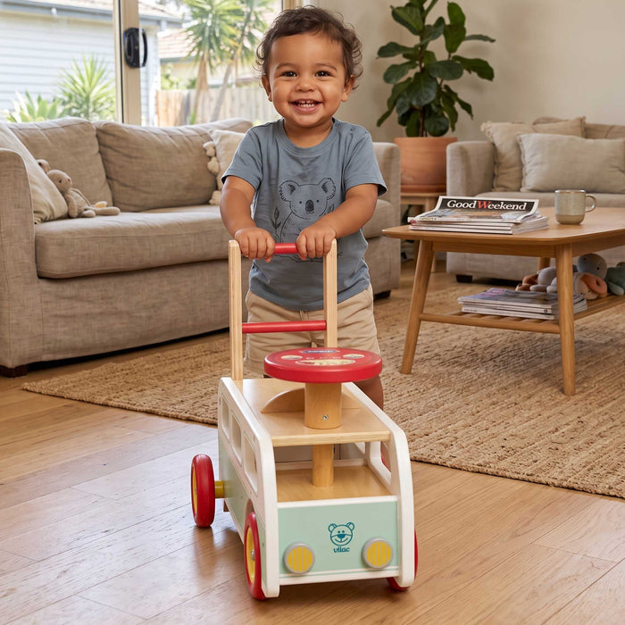 Kids Retro Wooden Toy Combi Pusher & Ride On | White