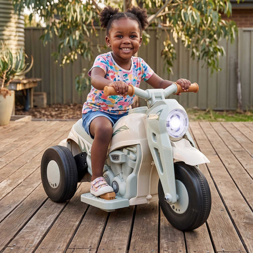 Kids Ride On Motorbike Motorcycle with Working Bubble Exhaust | Bones White & Green