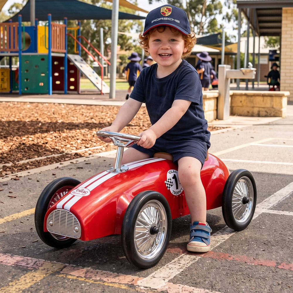 Kids Speedster Vintage Racer Metal Ride On Push Car | Racing Red
