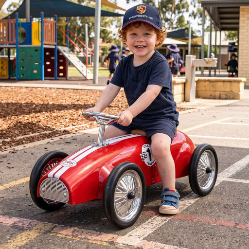 Kids Speedster Vintage Racer Metal Ride On Push Car | Racing Red