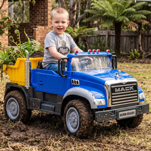 MACK Truck Officially Licensed Kids Ride On Electric Car Blue Yellow