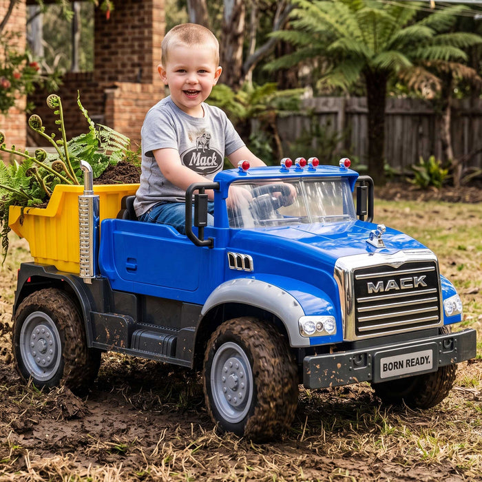 MACK Truck Officially Licensed Kids Ride On Electric Car Blue Yellow