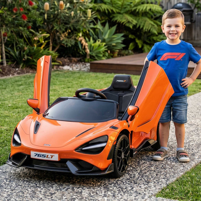 McLaren 765LT Officially Licensed Kids Ride On Car with Remote Control | Papaya Orange