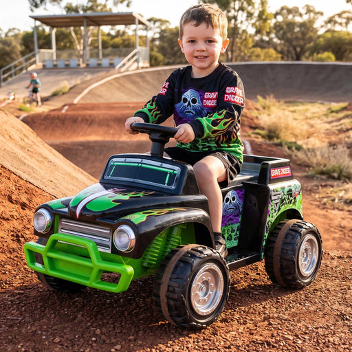 Monster Jam Licensed Grave Digger Monster Truck Kids Ride On | Black/Skulls